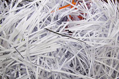 A pile of shredded paper on a table