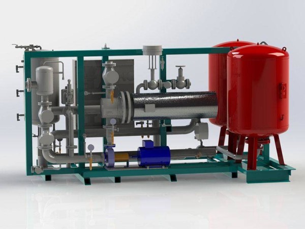 Hot water heating system, thermal oil or steam heated