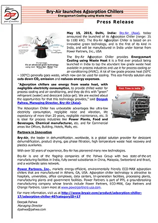 Bry-Air launches Adsorption Chillers