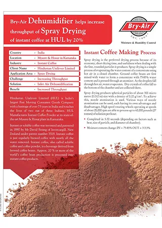 Bry-Air Dehumidifier helps increase throughput of Spray Drying of instant coffee at HUL by 20%