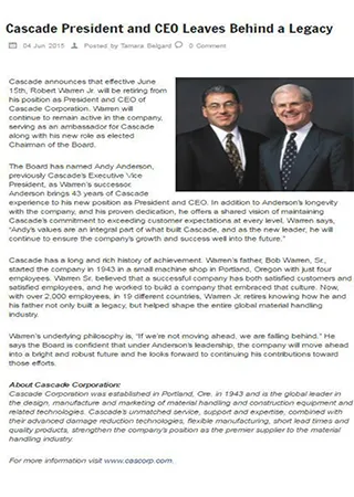 Cascade President and CEO Leaves Behind a Legacy