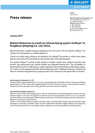 Bekaert Solaronics to supply a GemDryer? infrared system at Greenpaper? (Formerly known as Productora de Papel S.A. de C.V.), Mexico