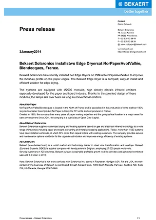 Bekaert Solaronics installstwo Edge Dryersat NorPaperAvotVall?e, Blendecques, France.