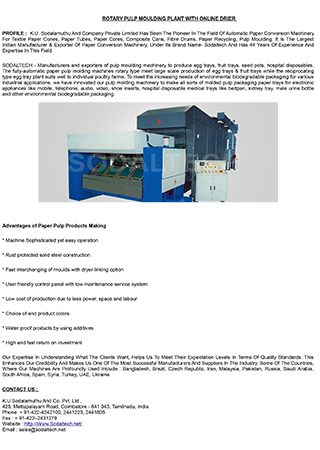 ROTARY PULP MOULDING PLANT WITH ONLINE DRIER