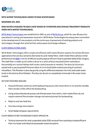 MITA WATER TECHNOLOGIES ADDED TO MAK WATER RANGE