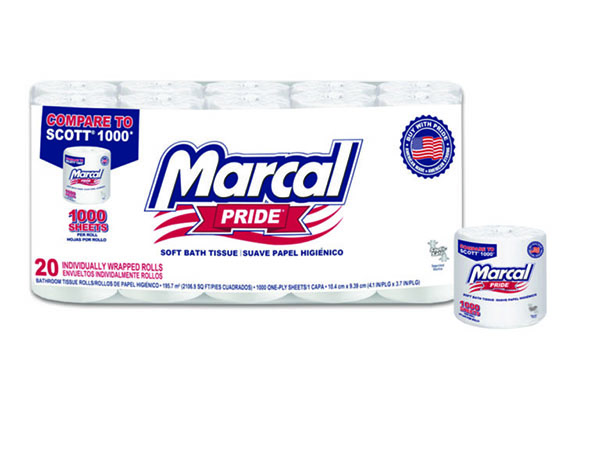 Marcal Pride® #3408, 20 Roll, 1000 ct, Individually Wrapped Rolls Bath Tissue Bundle