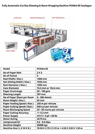 Fully Automatic Cut-Size Sheeting & Ream Wrapping Machine PCMA4-30 Catalogue