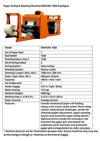 Paper Ruling & Sheeting Machine EBM1201-1020 Catalogue