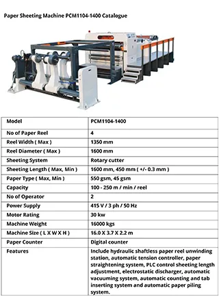 Paper Sheeting Machine PCM1104-1400 Catalogue