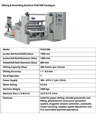 Slitting & Rewinding Machine PCM1300 Catalogue