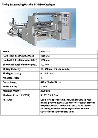 Slitting & Rewinding Machine PCM1800 Catalogue