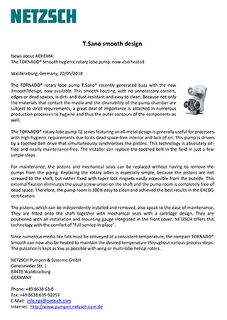 The TORNADO? Smooth hygienic rotary lobe pump: now also heated