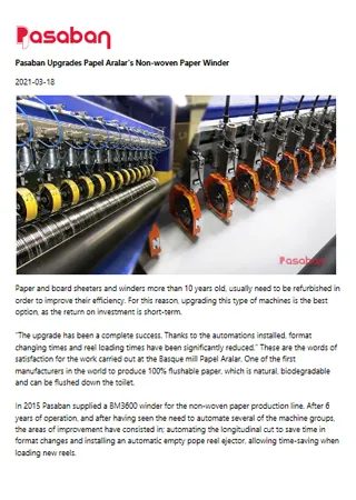 Papel Aralars Non-woven Paper Winder converted