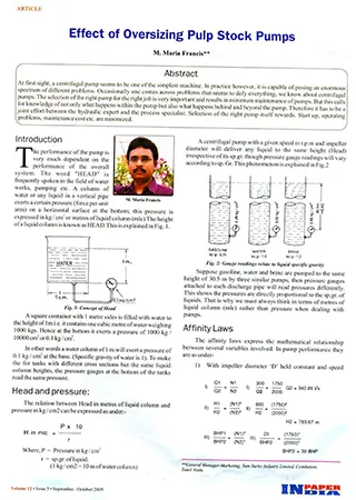 Effect of Oversizing Pulp Stock Pumps
