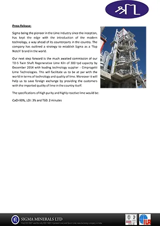 First  Fully Automatic Cimprogetti TD-5 Twin Shaft Regenerative Lime Kiln of Italian Technology
